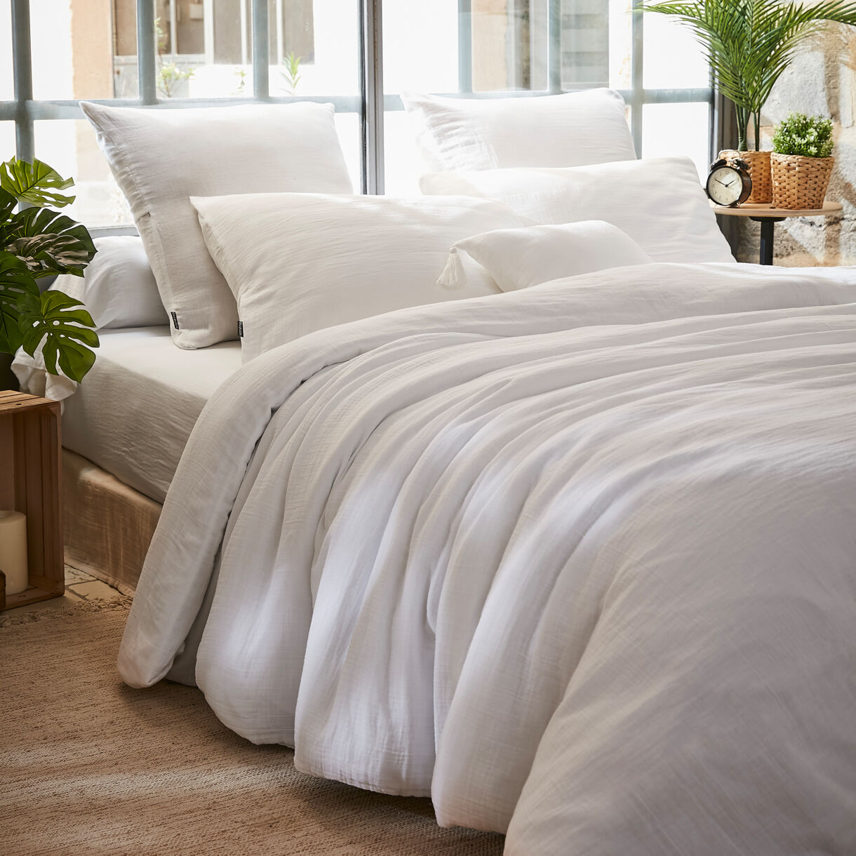 Bettbezug aus Baumwoll-Gaze (200 cm) Gaïa Weiß 1