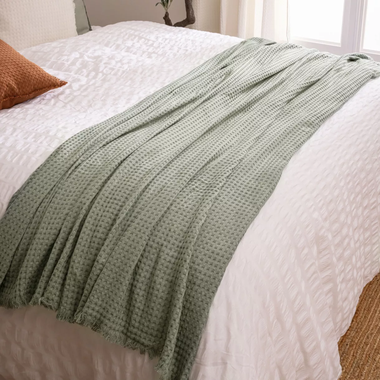 Manta de algodón para sillón (130 x 180 cm) Widdy Verde celadón
