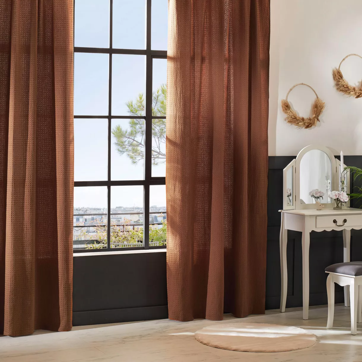 Cortina tejido panal con pasador de barra  (130 x 260 cm) Widdy Terracota