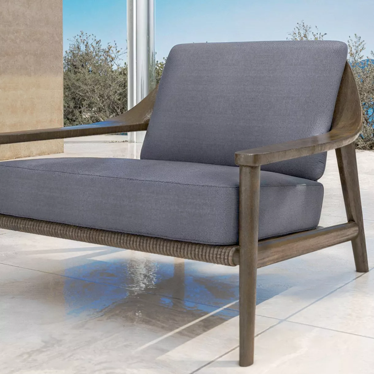 Fauteuil salon de jardin bois teck Cap Ferrat - Gris