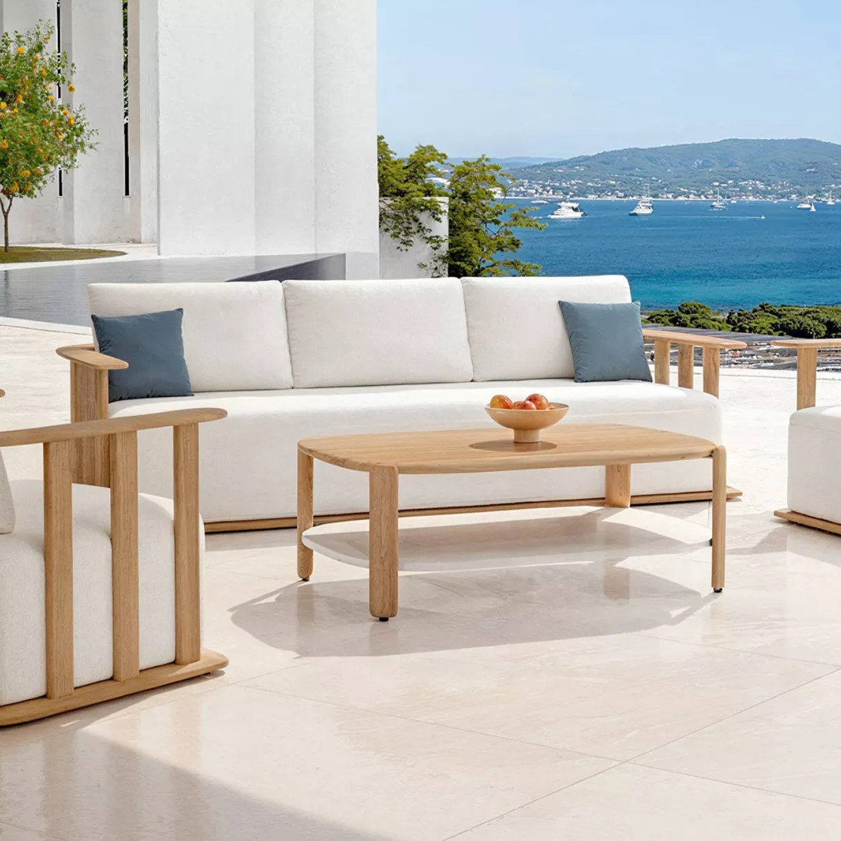 Loungeset teak hout 5 zitplaatsen Java - Ecru