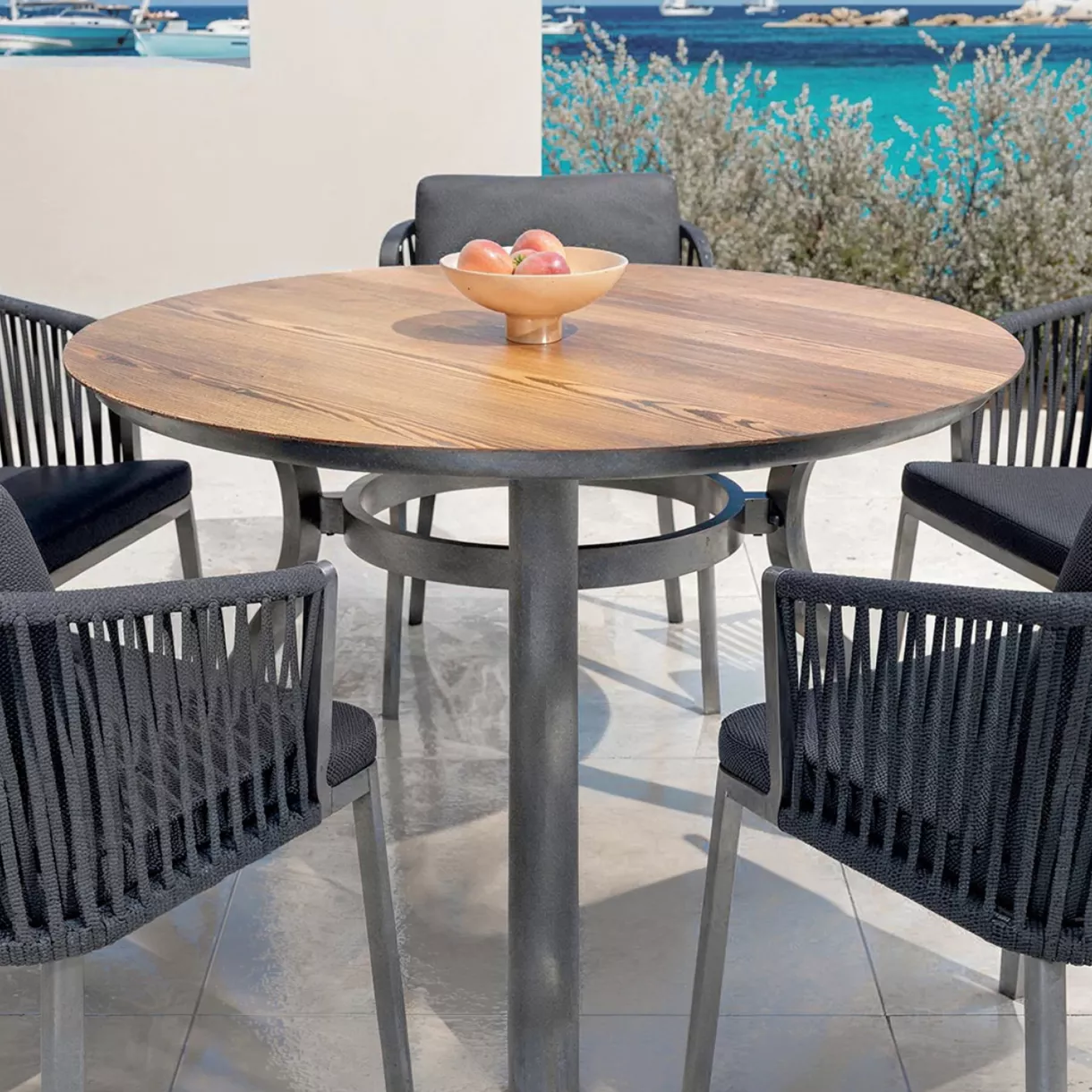 Mesa de jardín redonda en aluminio 6 lugares (D120 cm) Amalfi - Gris antracita