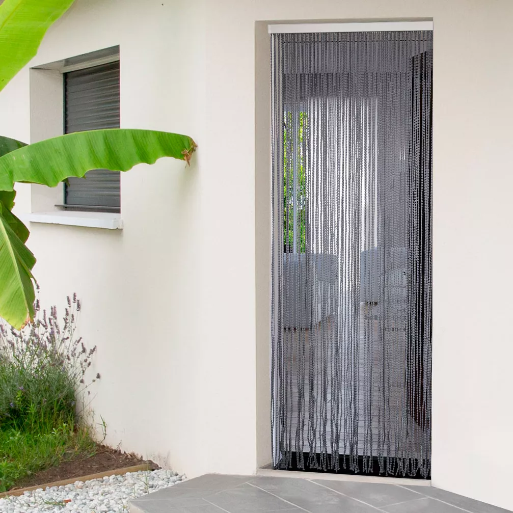 RIDEAU DE PORTE POLYESTER POMPON 90 X 200 CM - GRIS