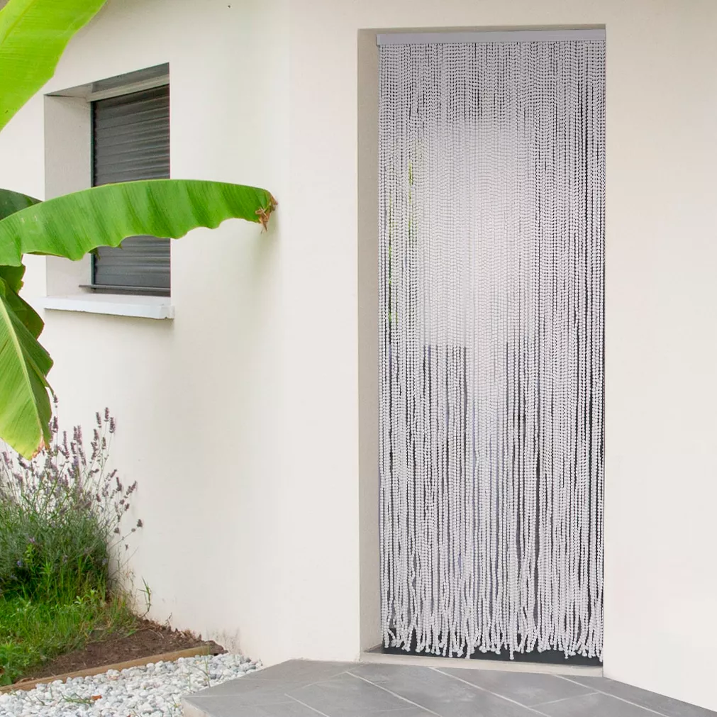 Cortina para puerta  pompón (90 x 220 cm) Dona Blanco