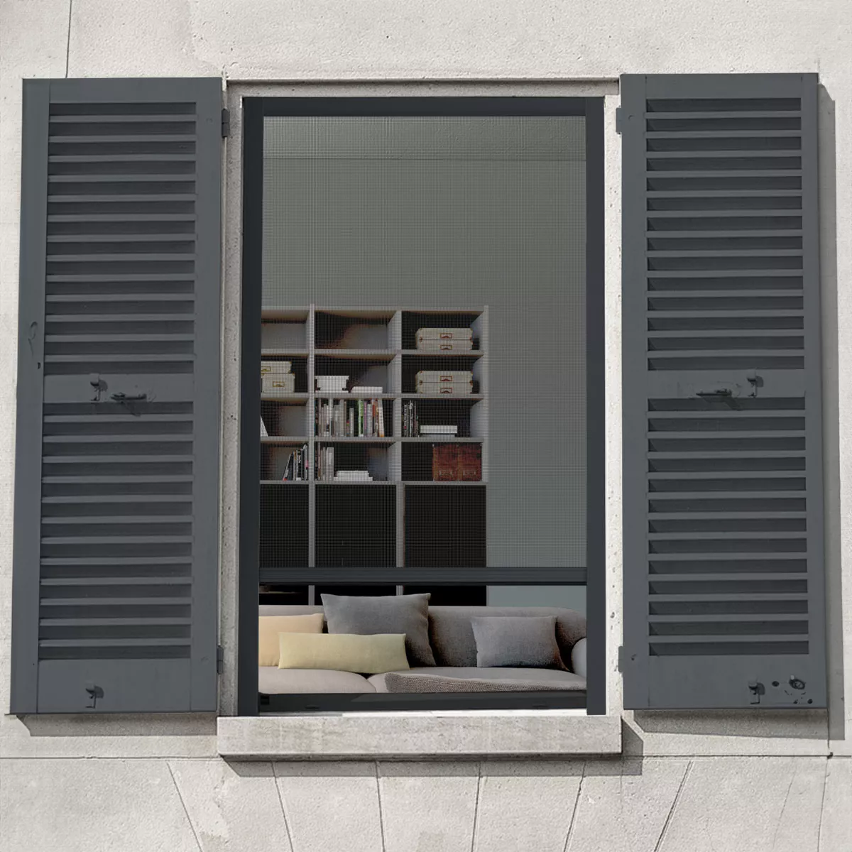 CHASSIS MOUSTIQUAIRE PVC 130X160 - GRIS/TOILE NOIRE