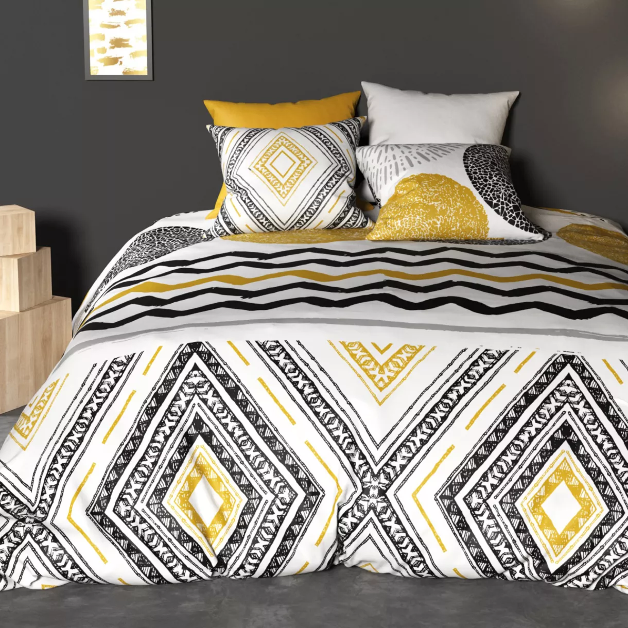 Funda nórdica y dos fundas para almohadas algodón (240 cm) Avio Amarillo