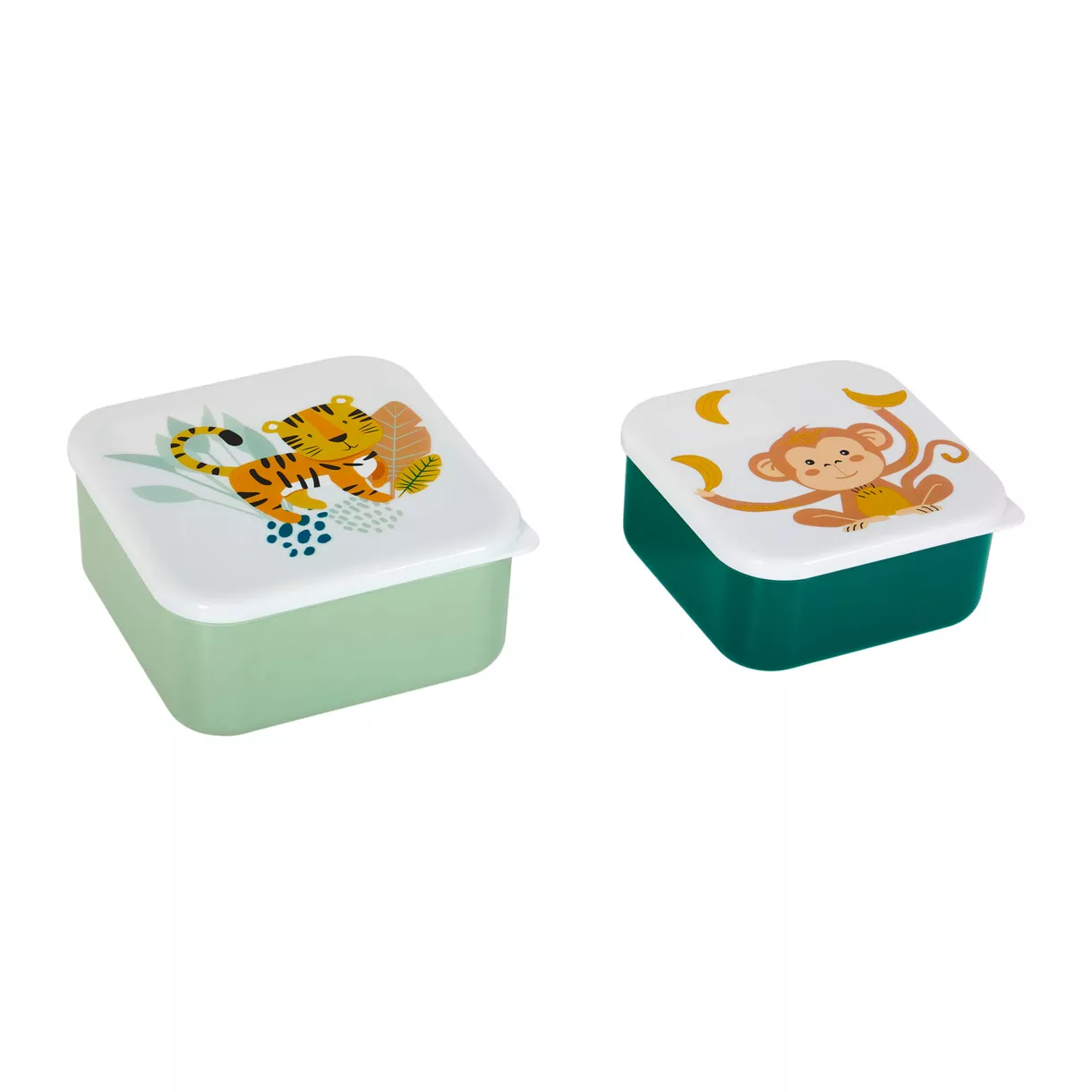 Lote de 2 recipientes para merienda niño Tigre Verde tilo