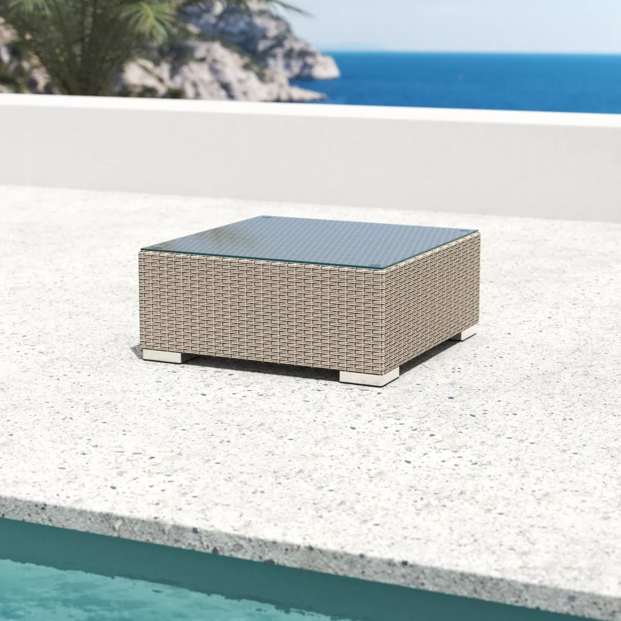 Mesa de salón de jardín cuadrada en resina trenzada Palma - Gris