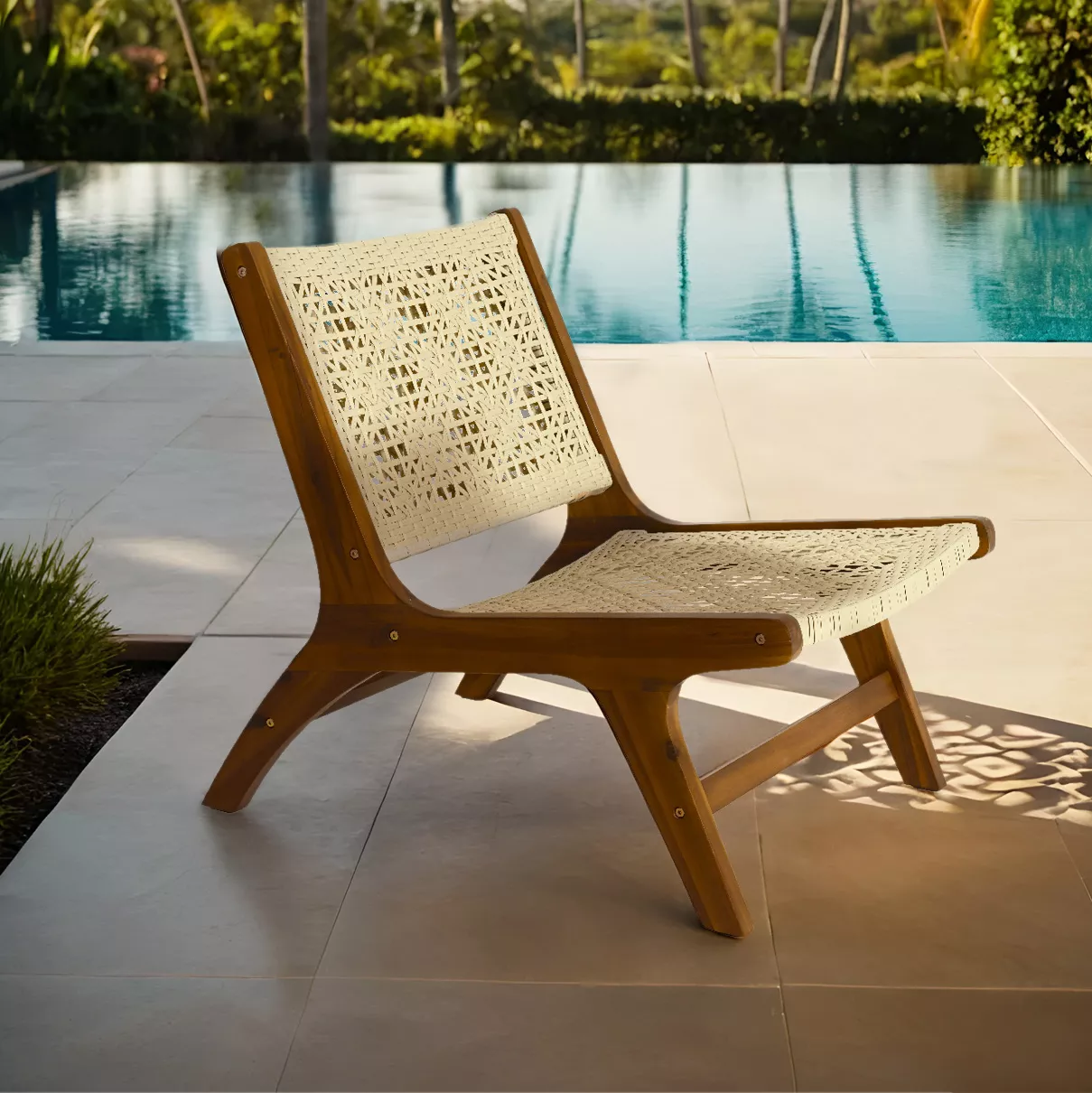 Gartensessel aus Holz und Polyrattan Verona - Weiß