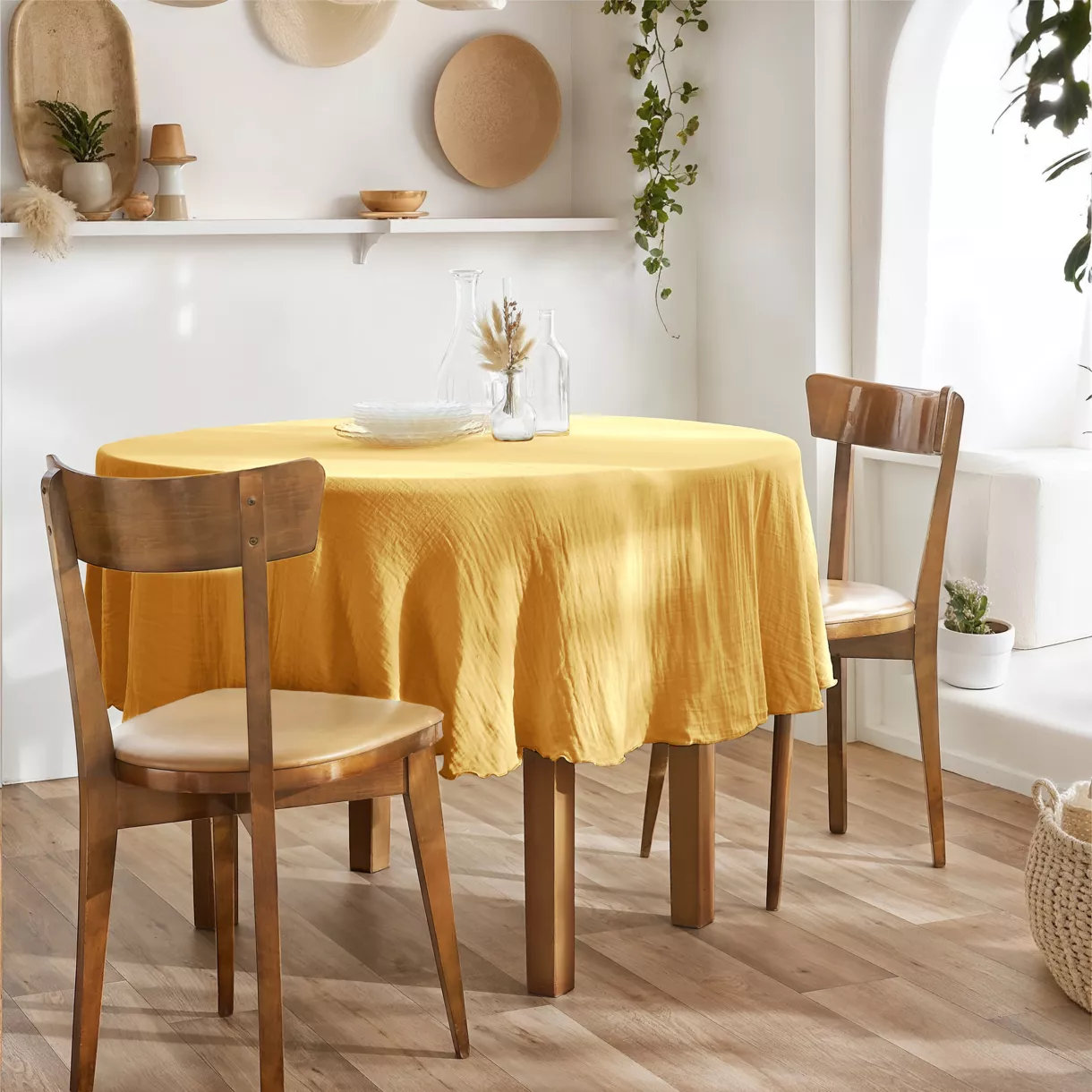 Nappe ronde (0) 180 cm Gaze de coton unie GAìA Safran