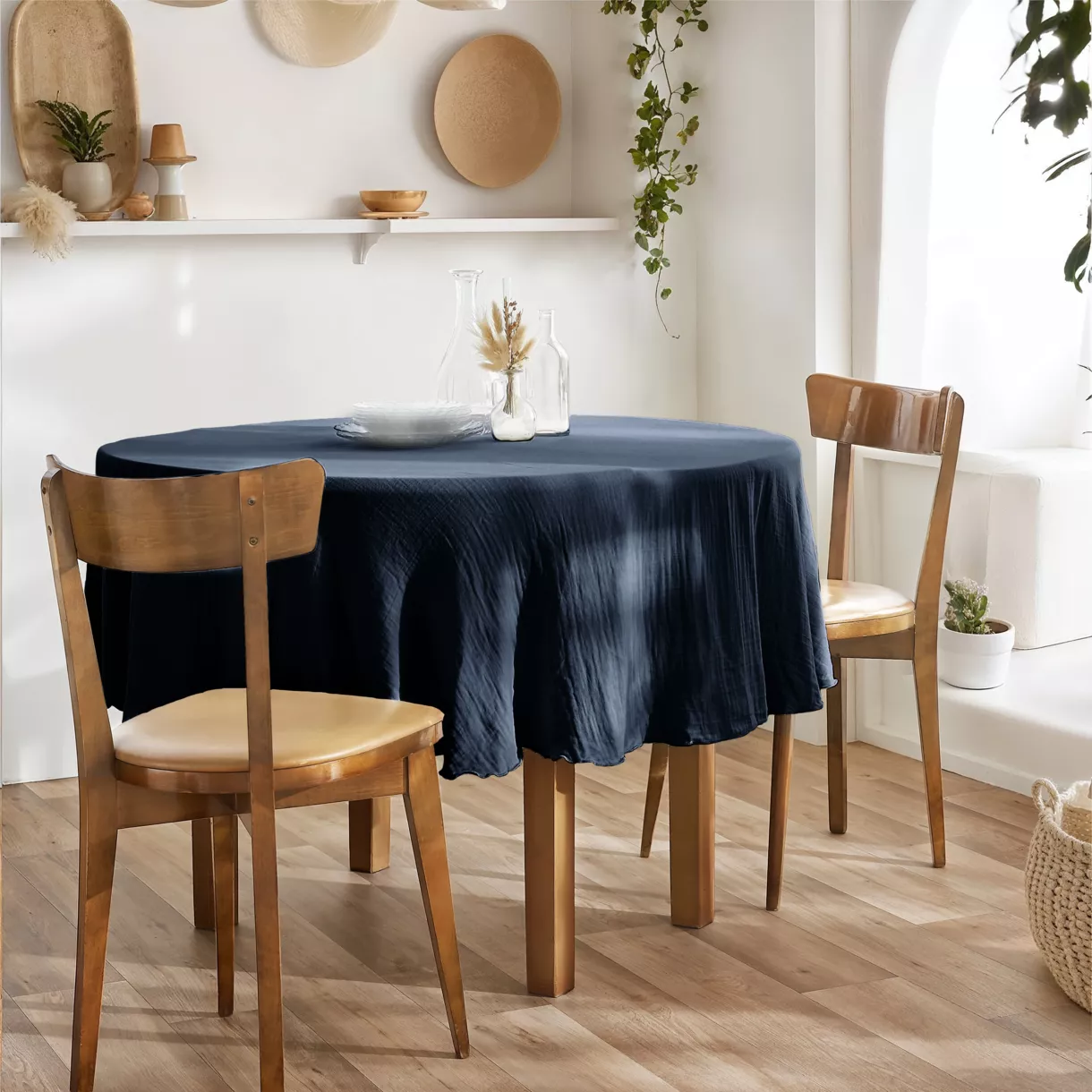 Nappe ronde (0) 180 cm Gaze de coton unie GAìA Minuit