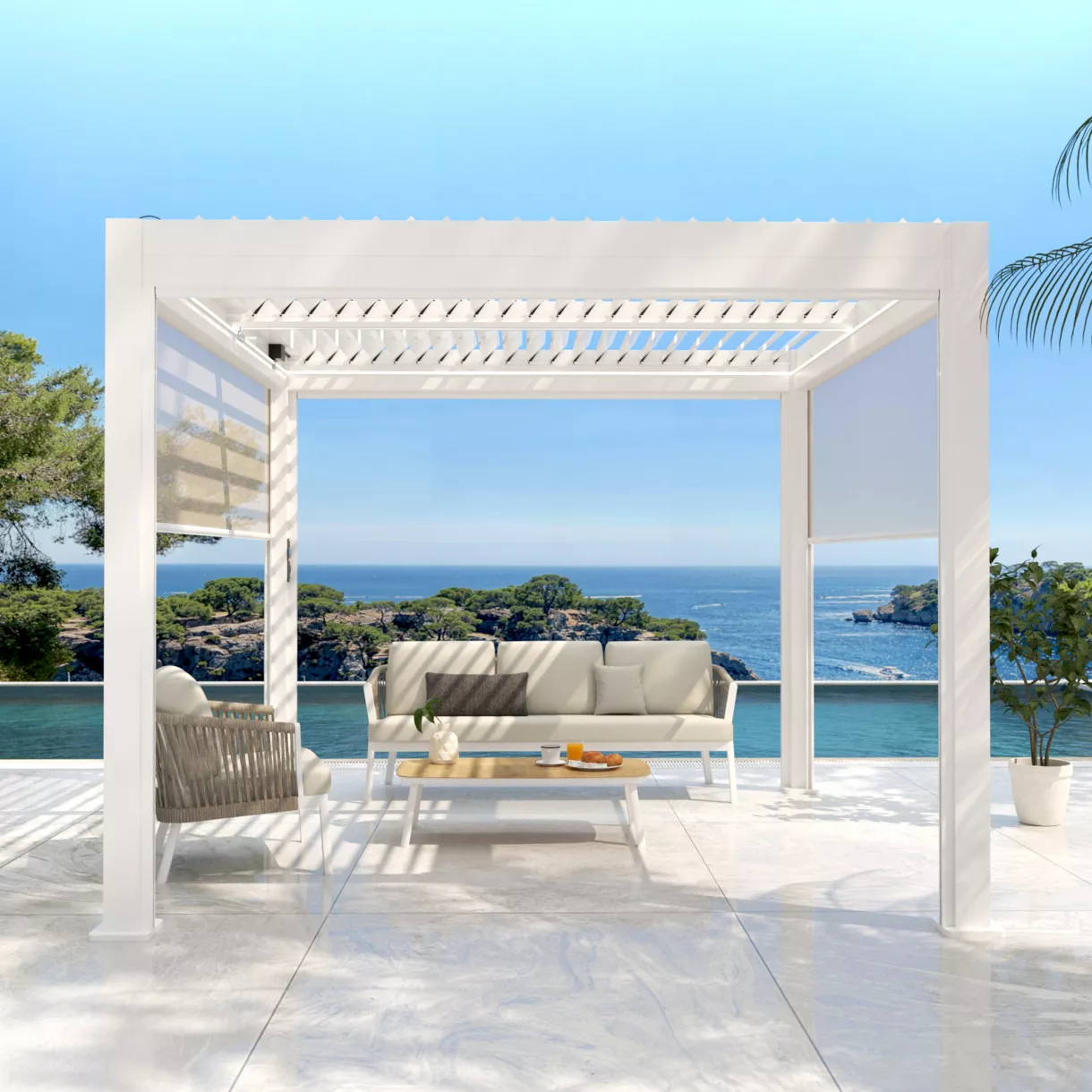 PERGOLA BIOCLIMATIQUE MOTORISEE AVEC LED 3X3  BLANC