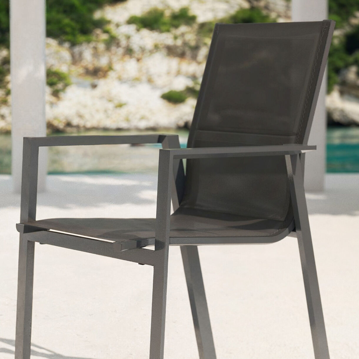 Sedia con braccioli da giardino impilabile alluminio Portofino - Grigio antracite