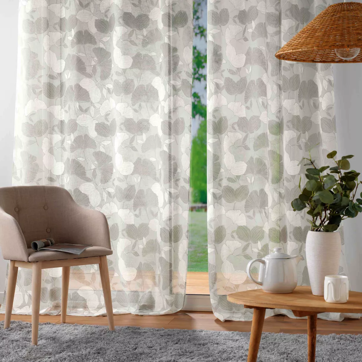 Vitrage linnennen effect (140 x 280 cm) Ginko Wit
