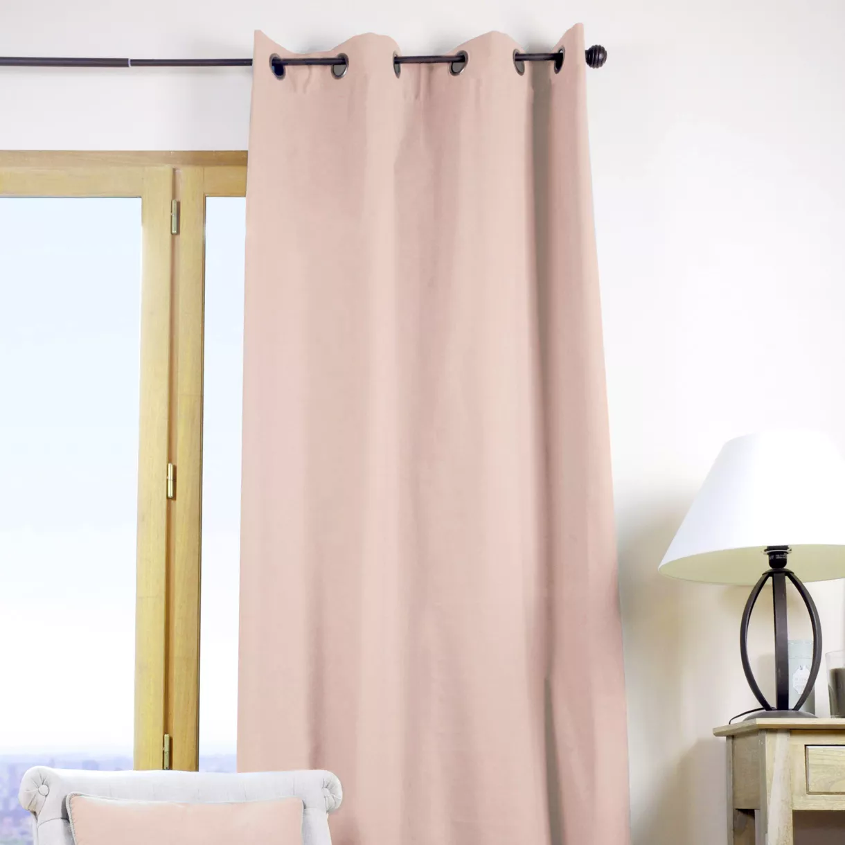 Rideau coton (135 x 240 cm) Duo Rose poudré 1