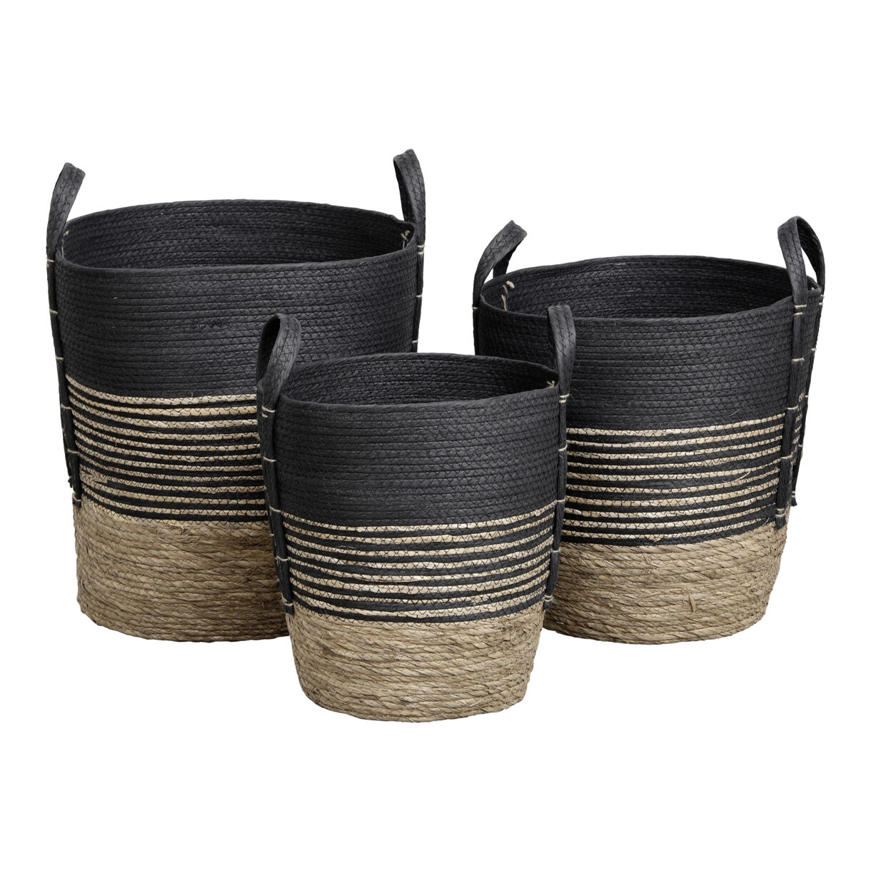Juego de 3 cestas para ropa materia vegetal (H52 cm) Minorque Negro