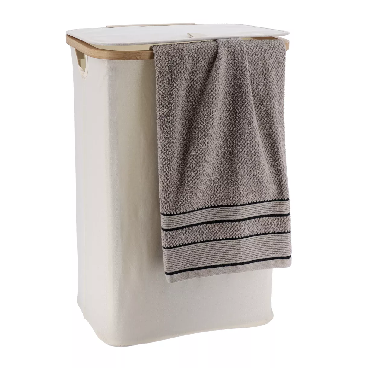 Cesto portabiancheria rettangolare pieghevole (H60 cm) Puro bambù Panna