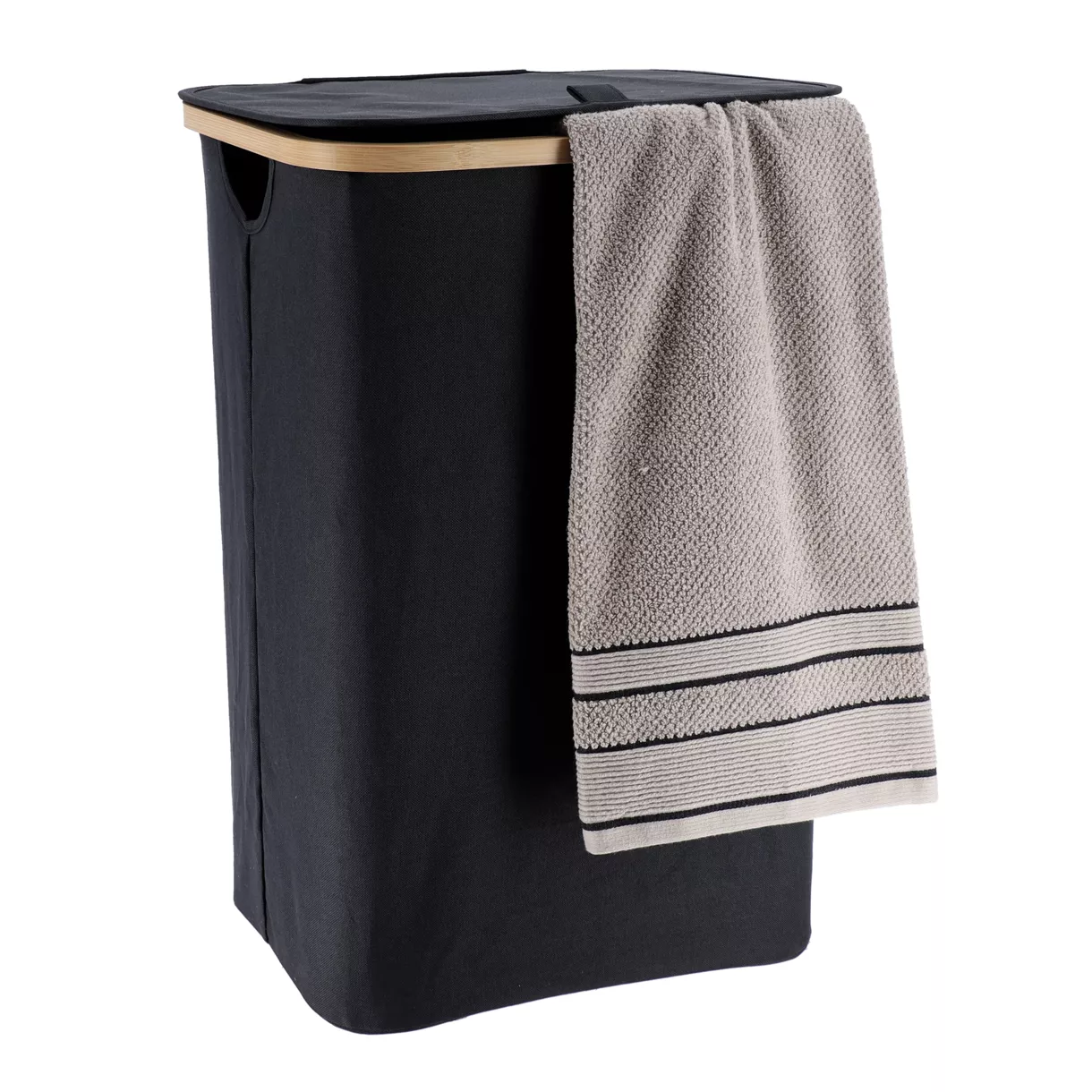 Cesto portabiancheria rettangolare pieghevole (H60 cm) Puro bambù Nero