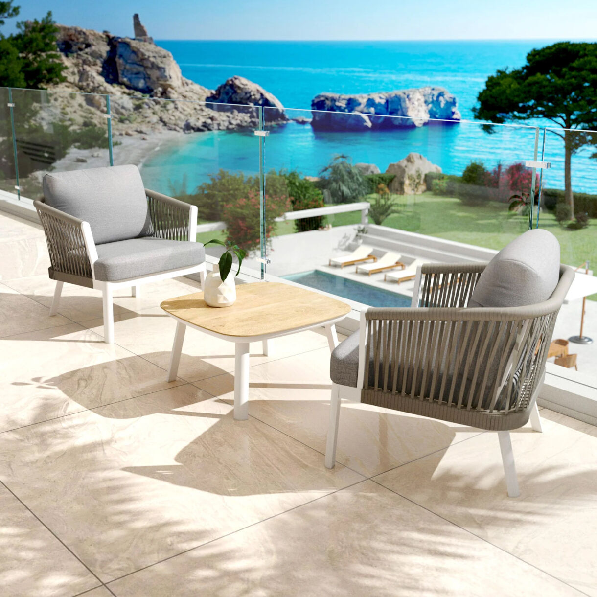 Table basse de jardin carrée aluminium Amalfi - Blanc