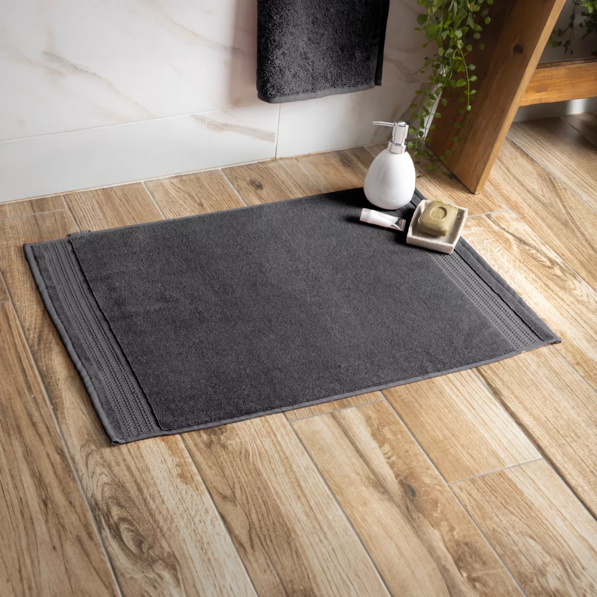 Tapis de bain coton bio (50 x 70 cm) Méline Gris orage