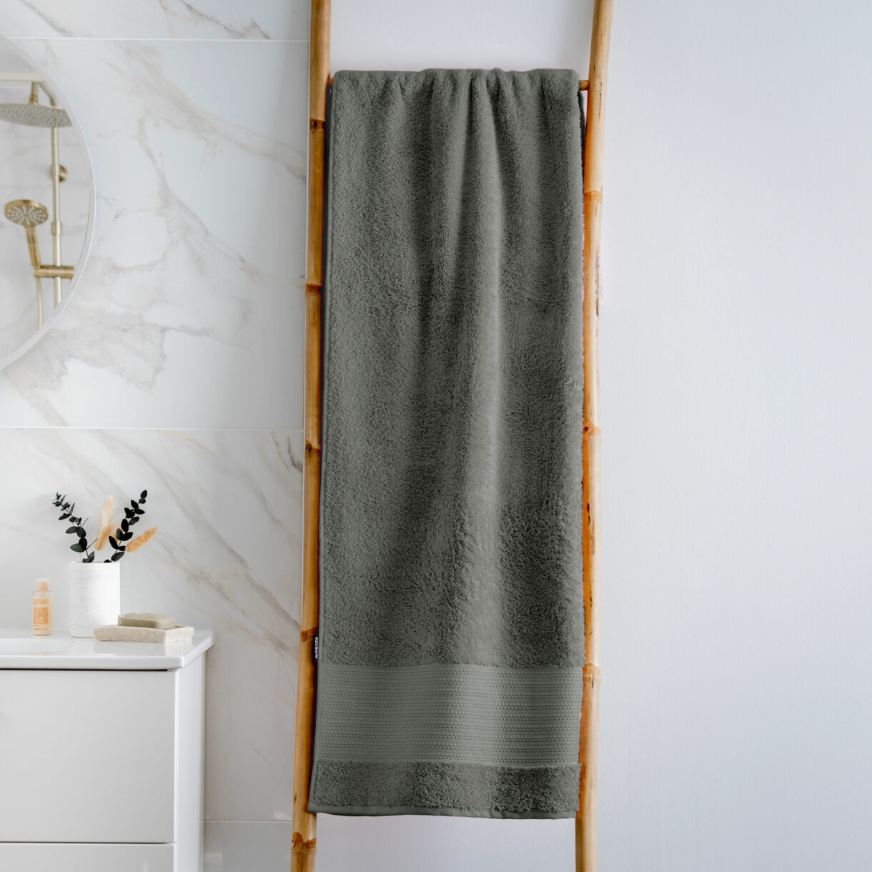Serviette de bain coton bio (90 x 150 cm) Méline Vert romarin