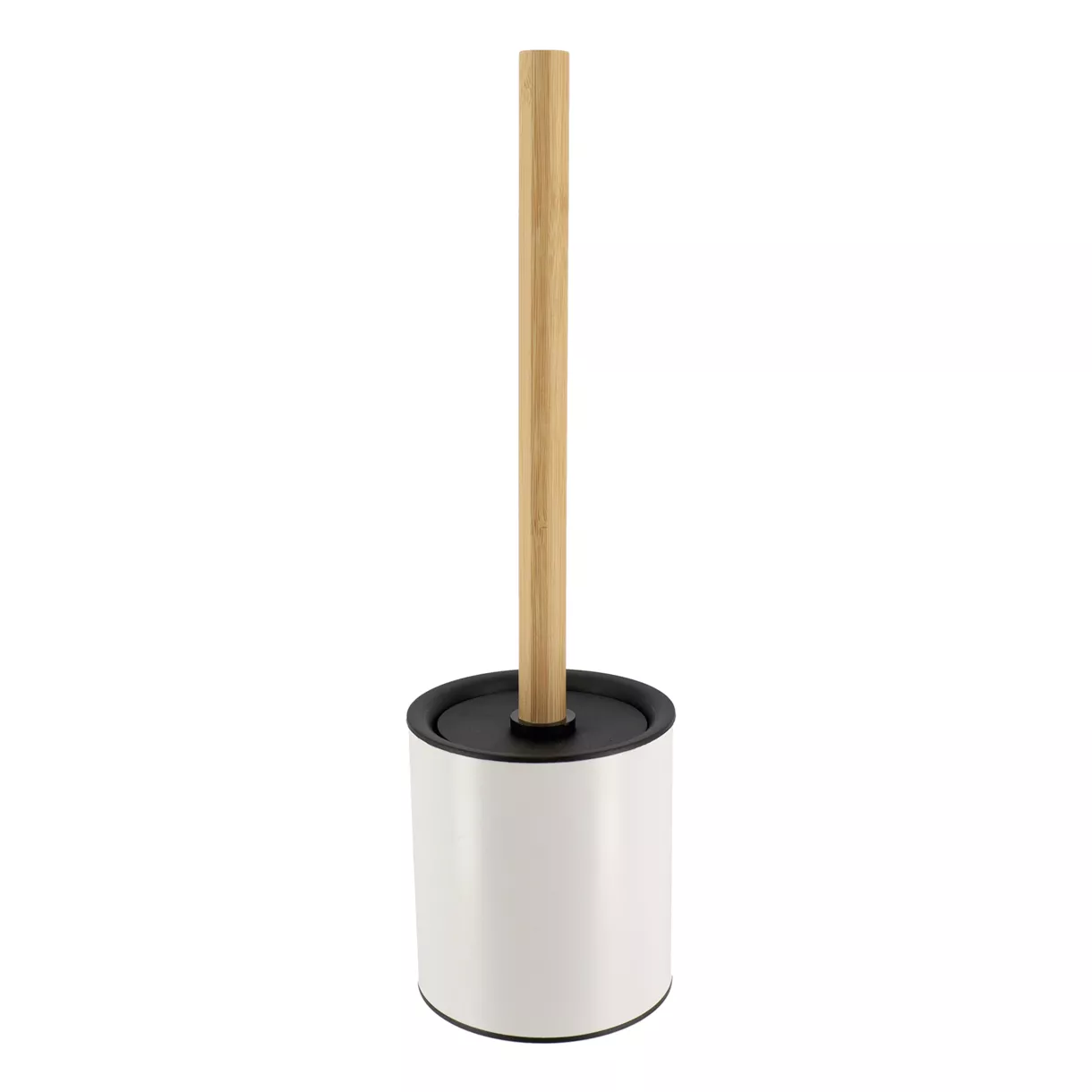 BROSSE WC METAL TIGE BAMBOU - BLANC/BAMBOU