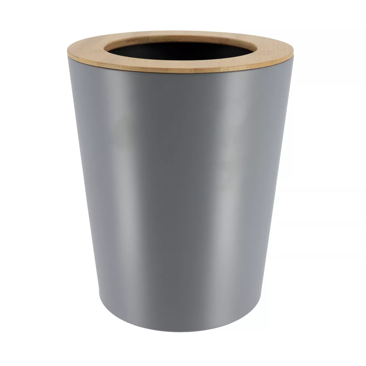 POUBELLE METAL EVASEE AVEC COUVERCLE BAMBOU 5L - GRIS/BAMBOU