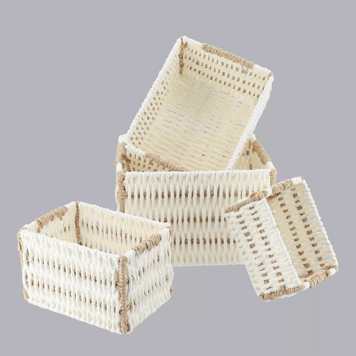 SET DE 4 PANIERES PAPIER BICOLORES - BLANC/NATUREL