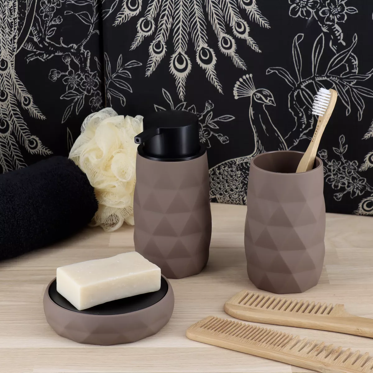 Set de accesorios de baño goma Rubby Marrón