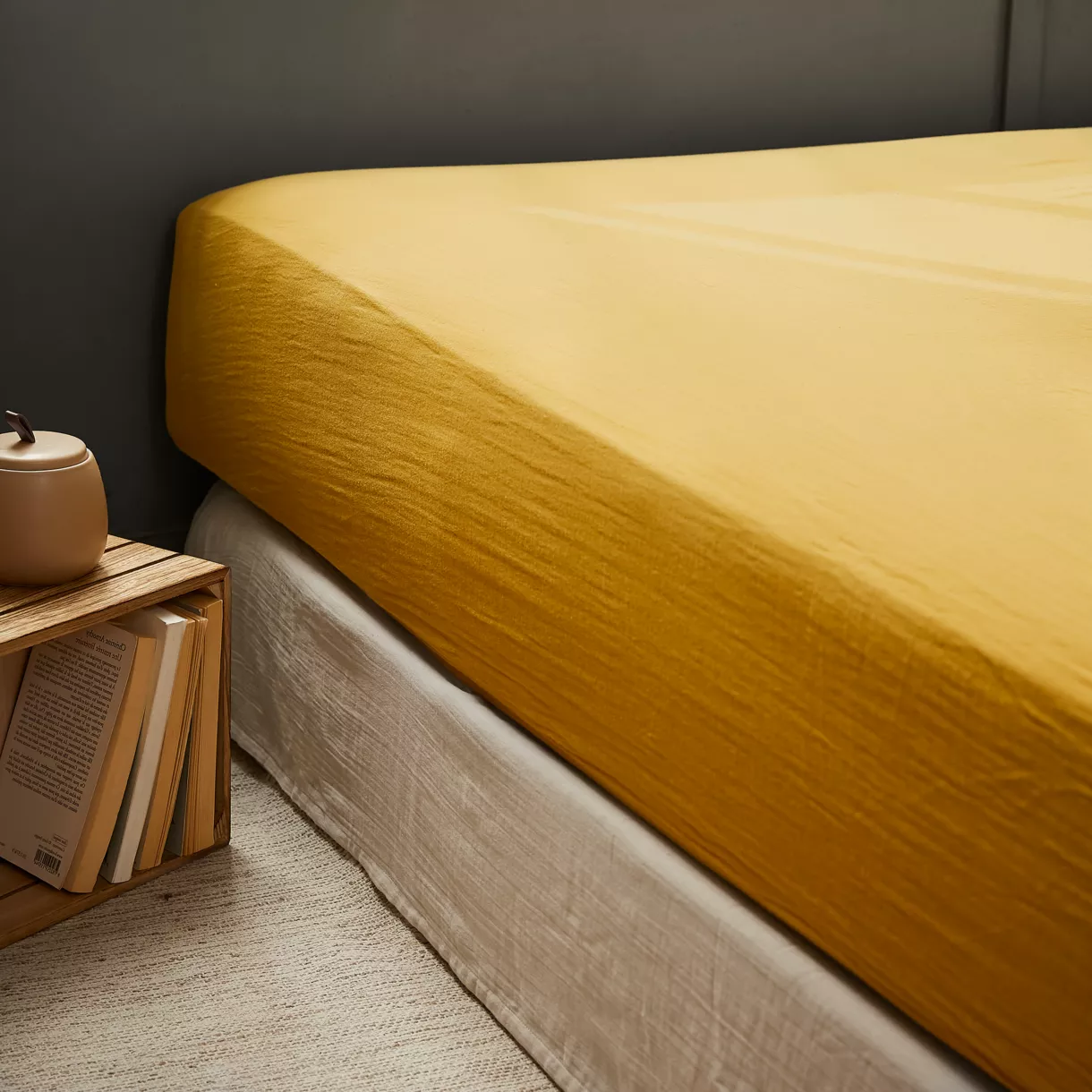 Drap housse gaze de coton (140 x 200 cm) Gaïa Jaune safran