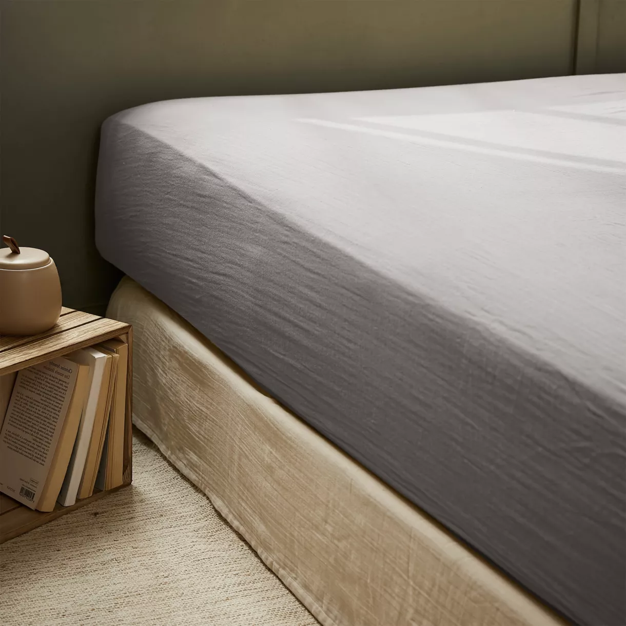 Drap housse gaze de coton (140 x 200 cm) Gaïa Gris granit