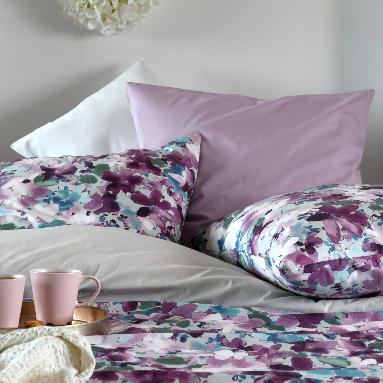 Federa cuscino letto rettangolare percalle di cotone (50 x 70 cm) Pervenche Viola parma