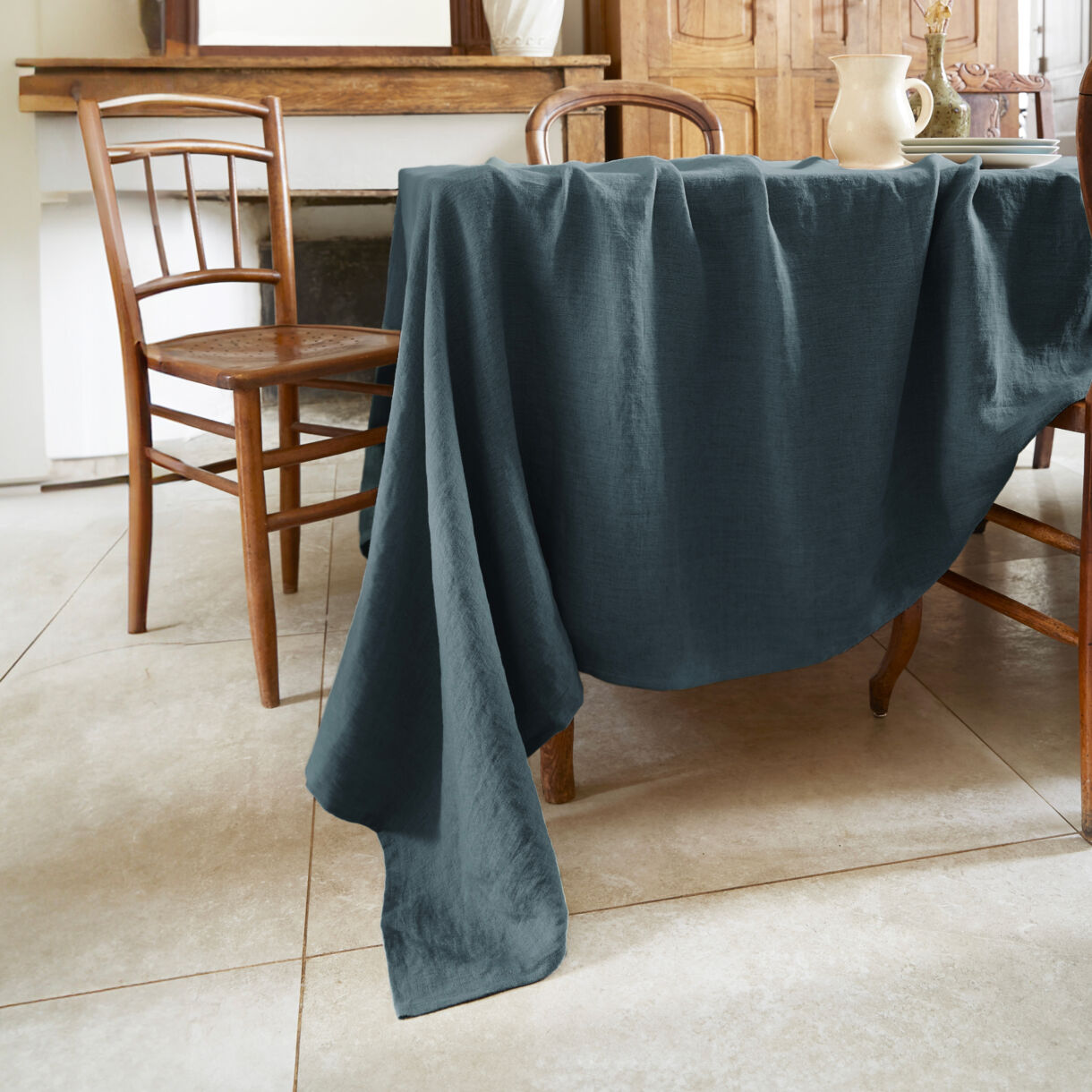 Mantel rectangular lino lavado (L350 cm) Louise Gris pizarra 1