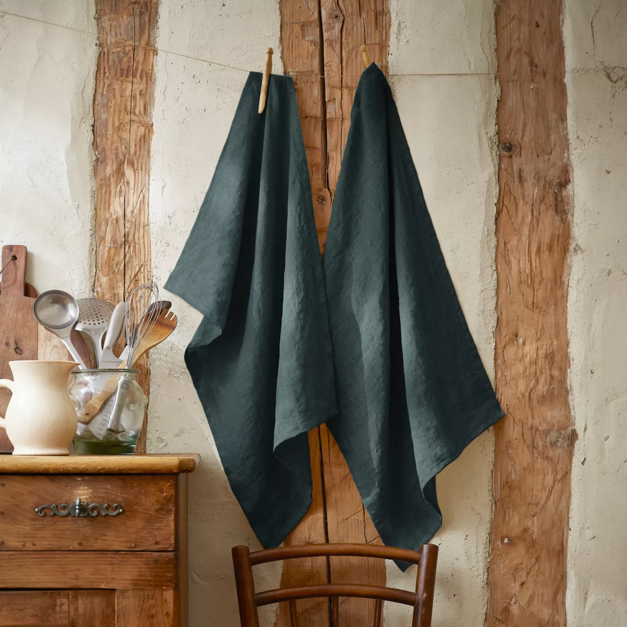Lot de 2 essuie-mains lin lavé (70 cm) Louise Gris ardoise 1