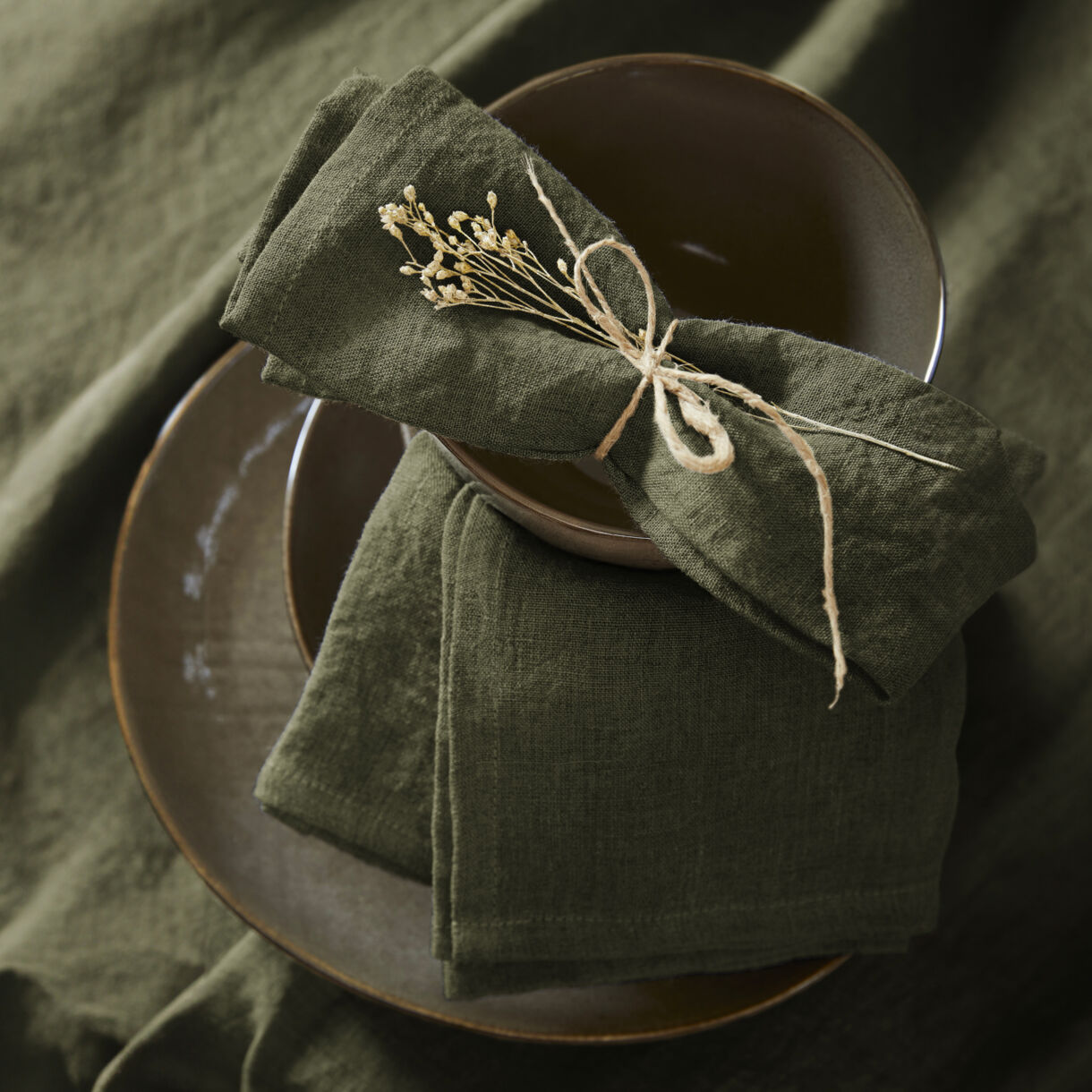 Set van 3 servetten gewassen linnen Louise Rozemarijn groen 1