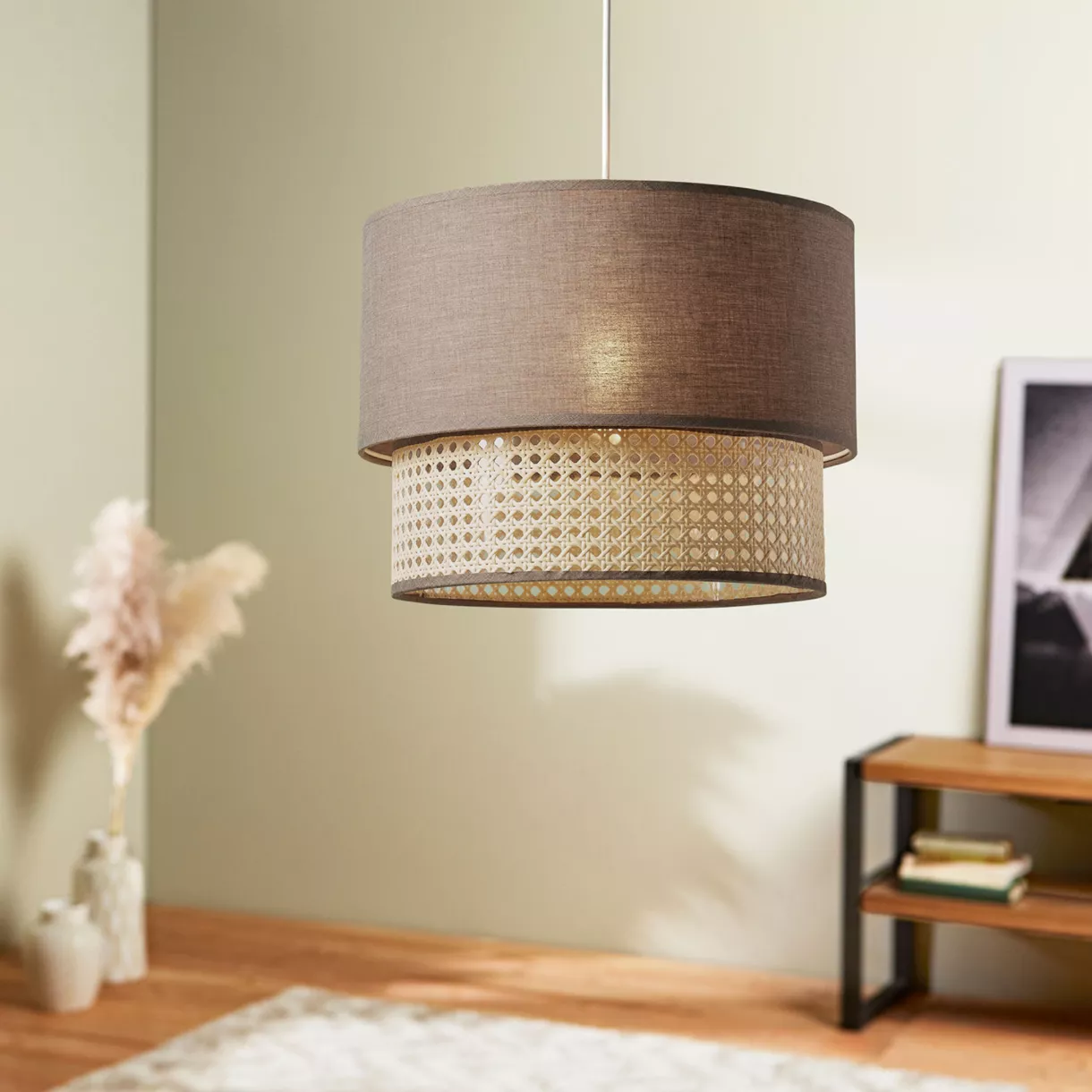 eminza Suspension ronde cannage (D35 cm) Holly Gris foncé
