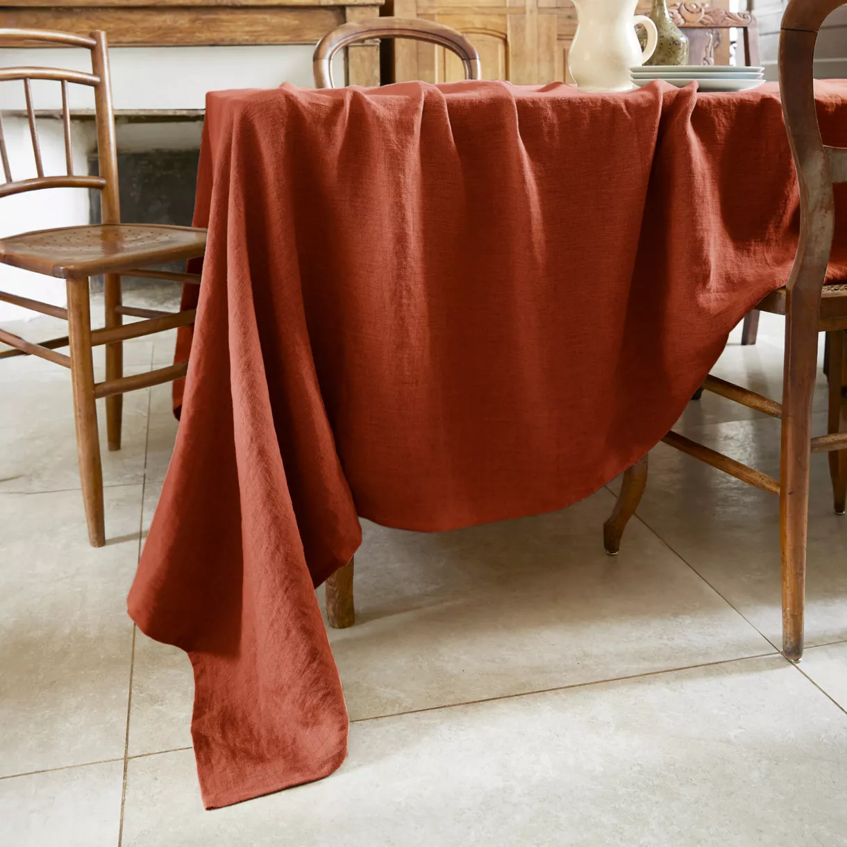 Nappe rectangulaire lin lavé (L250 cm) Louise Terracotta 1