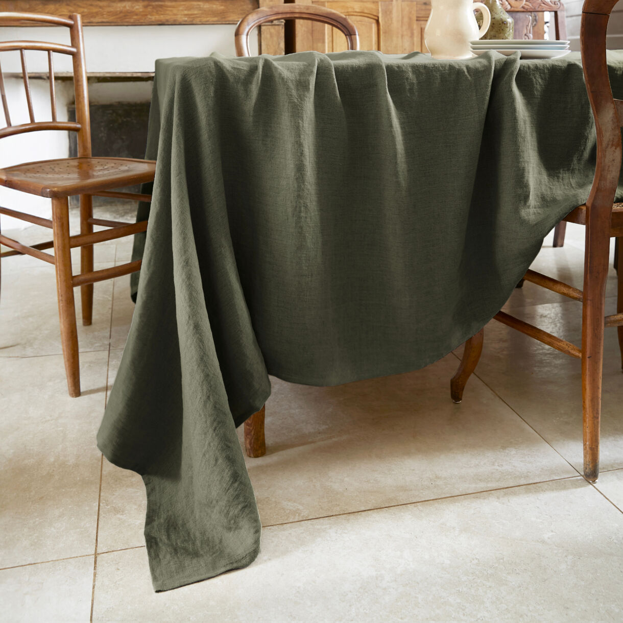 Tafelkleed rechthoekig gewassen linnen (L250 cm) Louise Rozemarijn groen