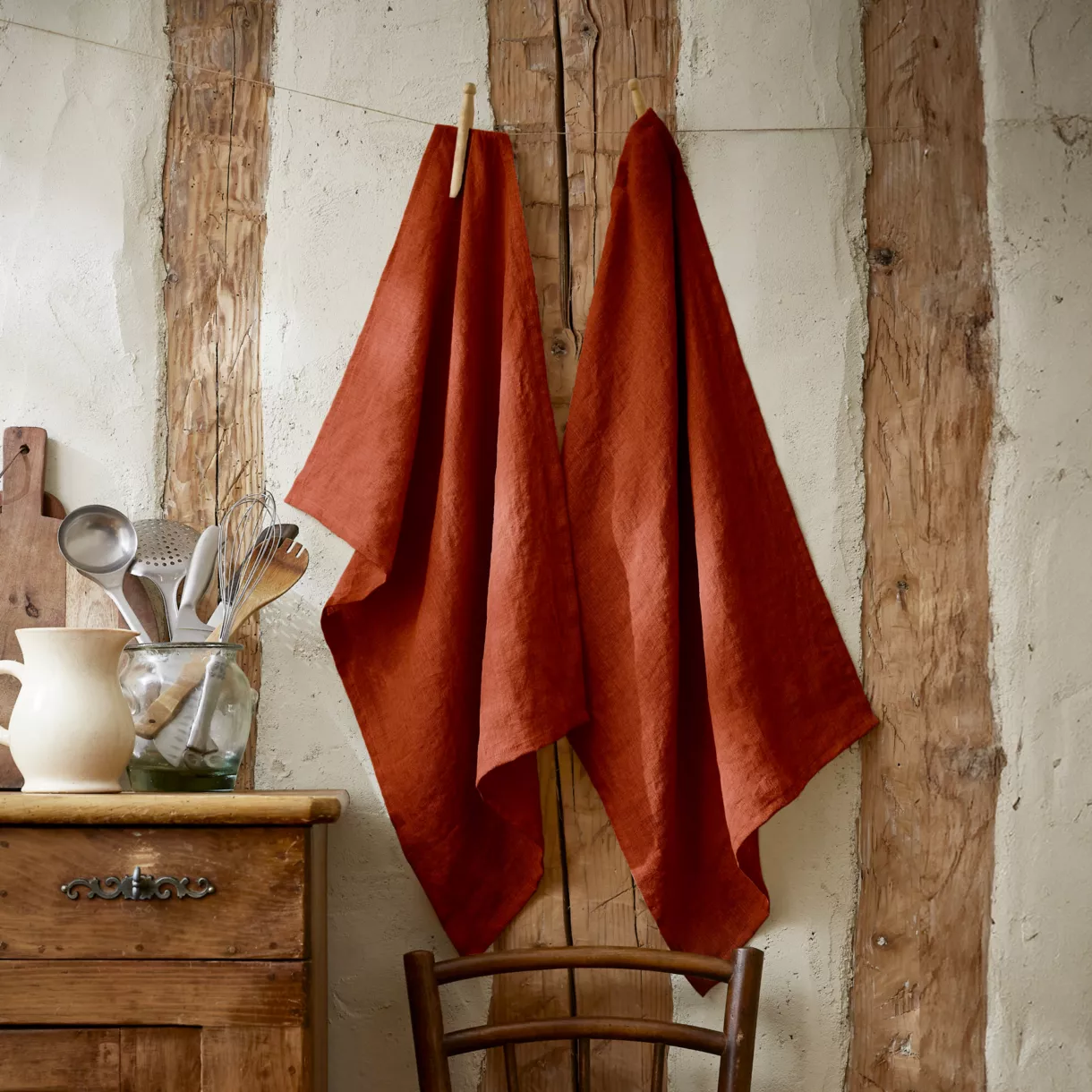Lot de 2 essuie-mains lin lavé (70 cm) Louise Terracotta 1