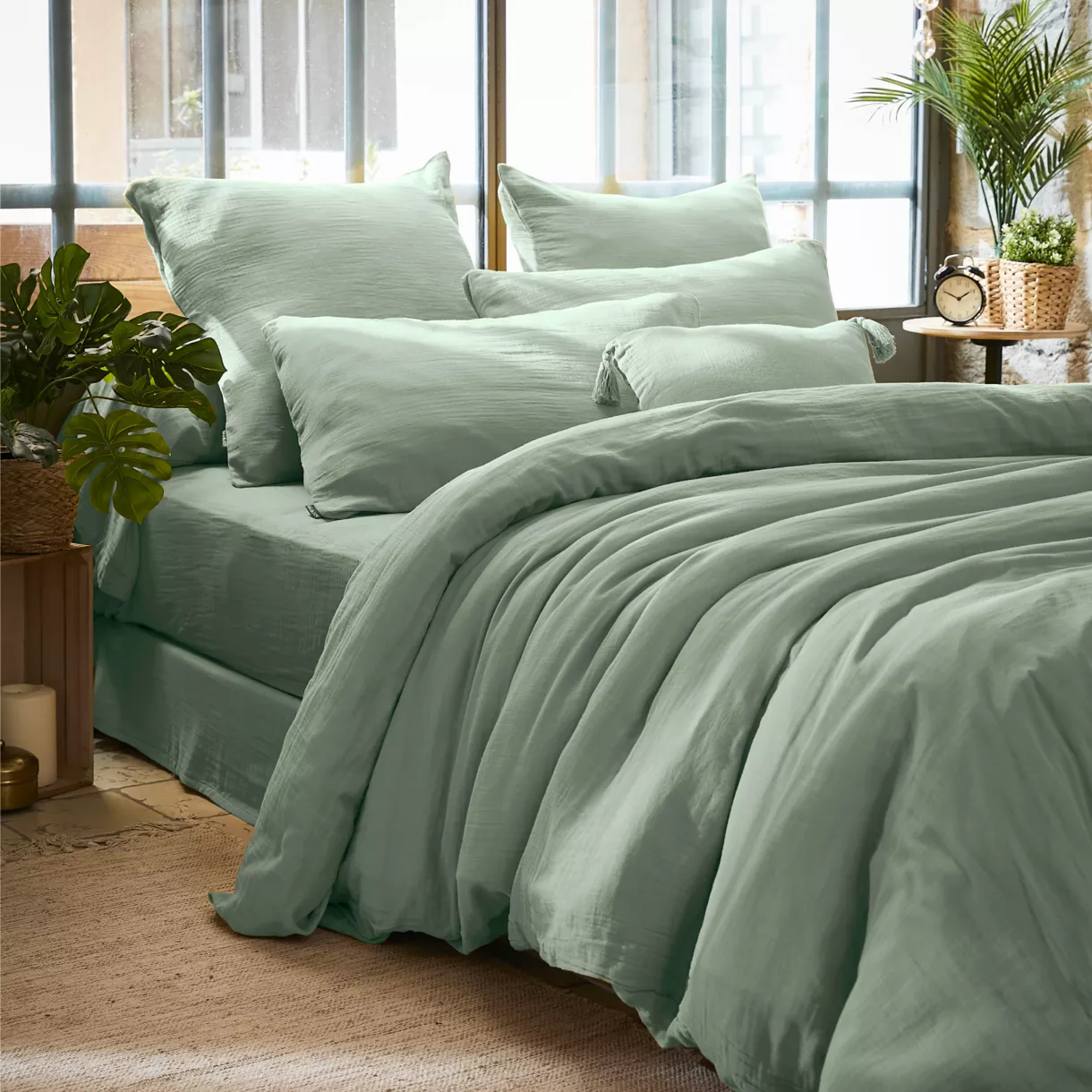 Housse de couette gaze de coton (280 x 240 cm) Gaïa Vert eucalyptus