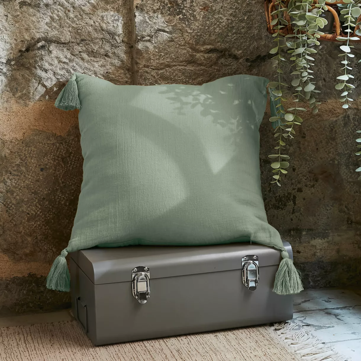 Coussin carré gaze de coton (40 cm) Gaïa Vert eucalyptus
