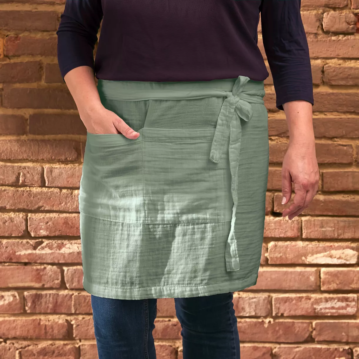 Tablier avec poches gaze de coton Gaïa Vert eucalyptus 