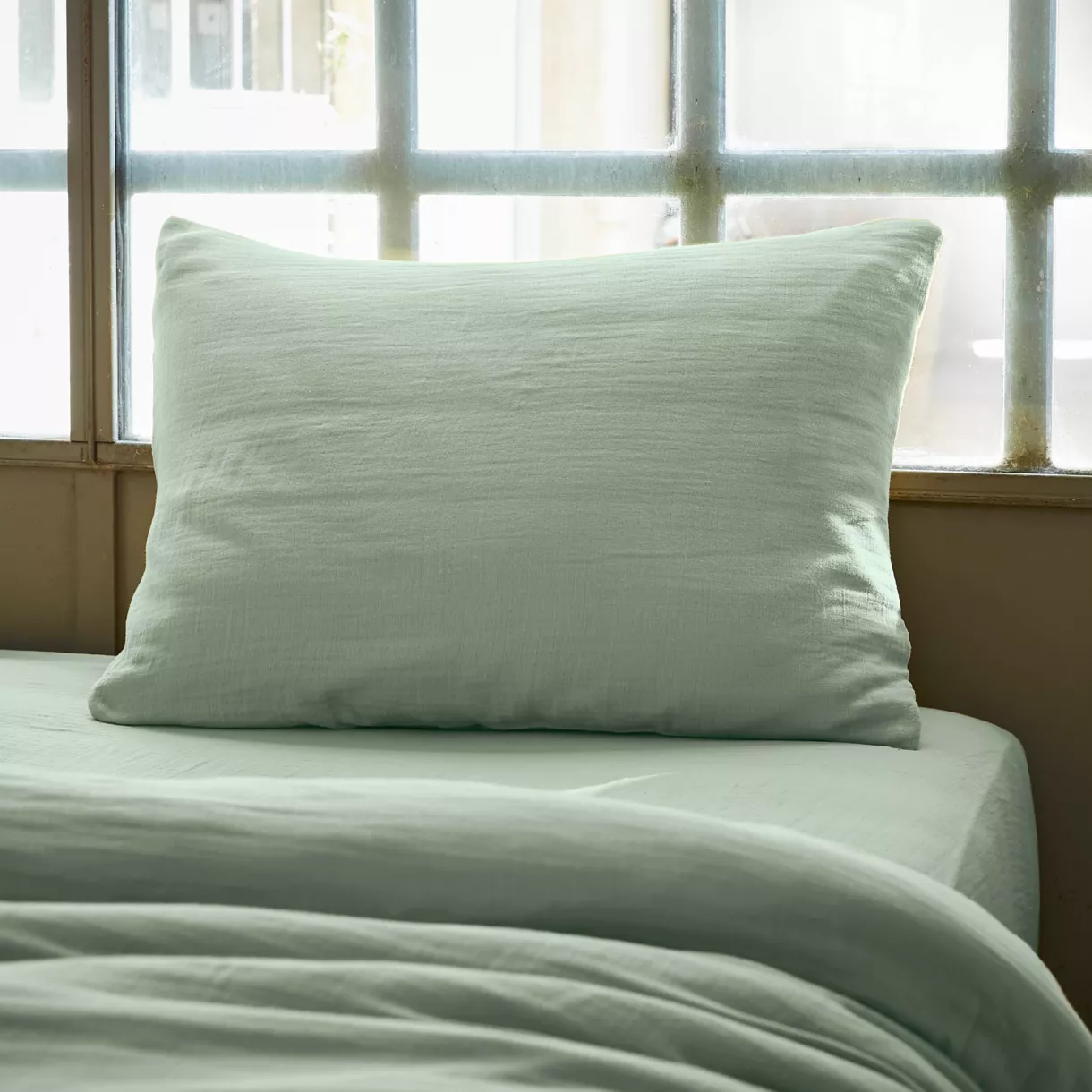 Funda de almohada rectangular de gasa de algodón (50 x 80 cm) Gaïa Verde eucalipto