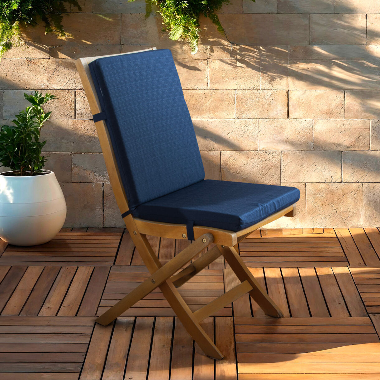 EM - Coussin de chaise dŽhoussable avec dossier 90 x 40 cm Polyester uni SUNSET Bleu nuit