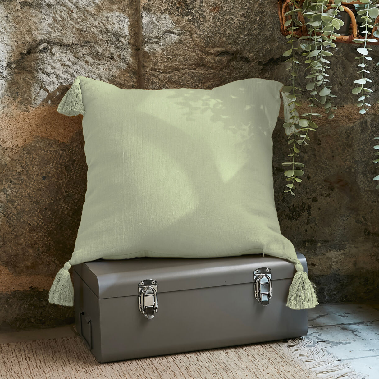 Cuscino quadrato garza di cotone (40 cm) Gaïa Verde tiglio 1