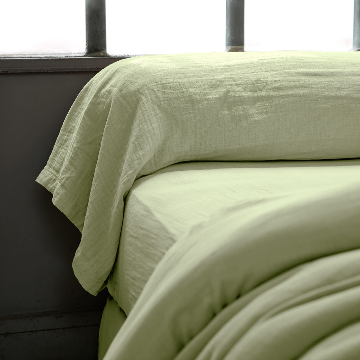 Federa cuscino a rullo garza di cotone (L185 cm) Gaïa Verde tiglio 1