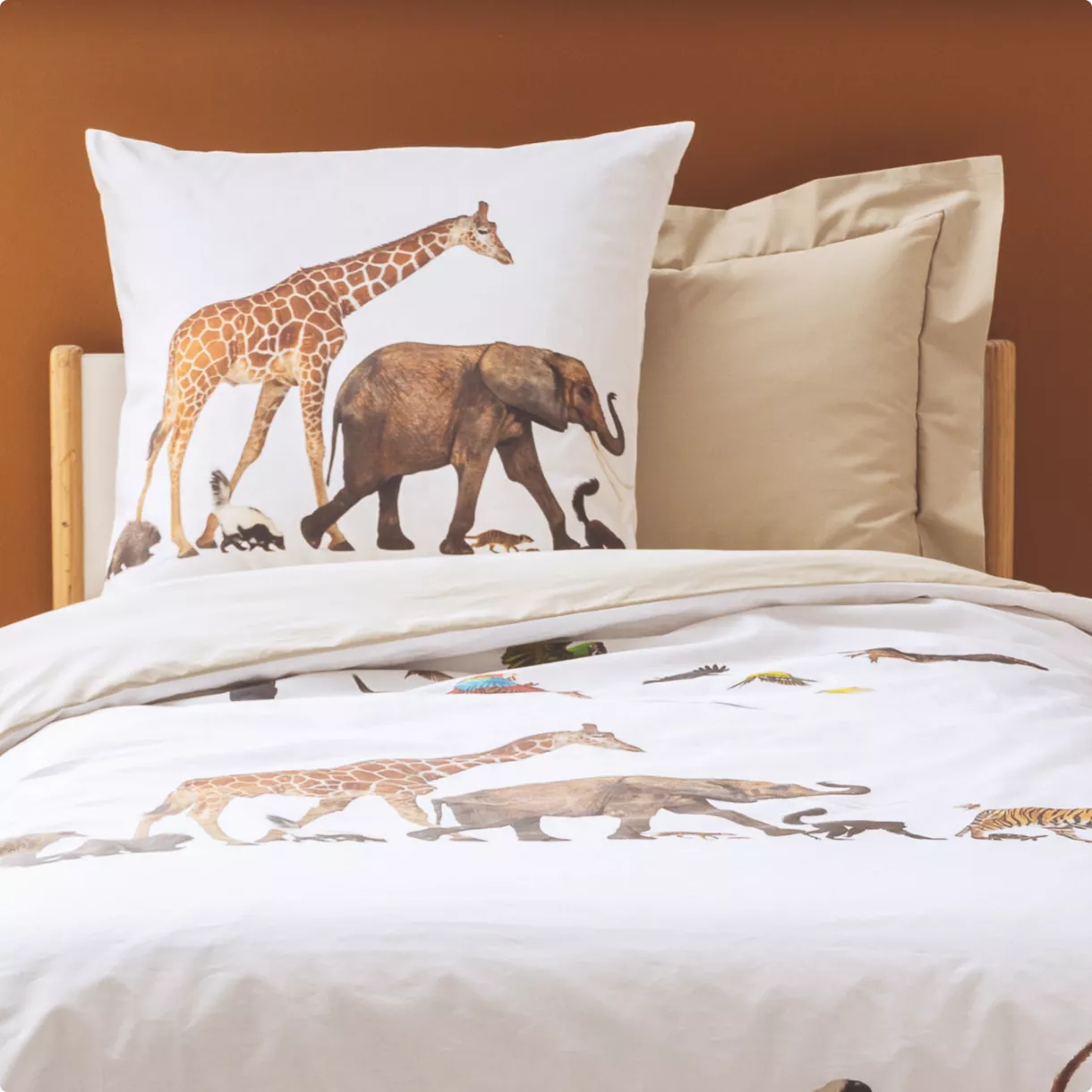 Funda de almohada cuadrada para niños en percal de algodón ( 65 x 65 cm) Noé Multicolor
