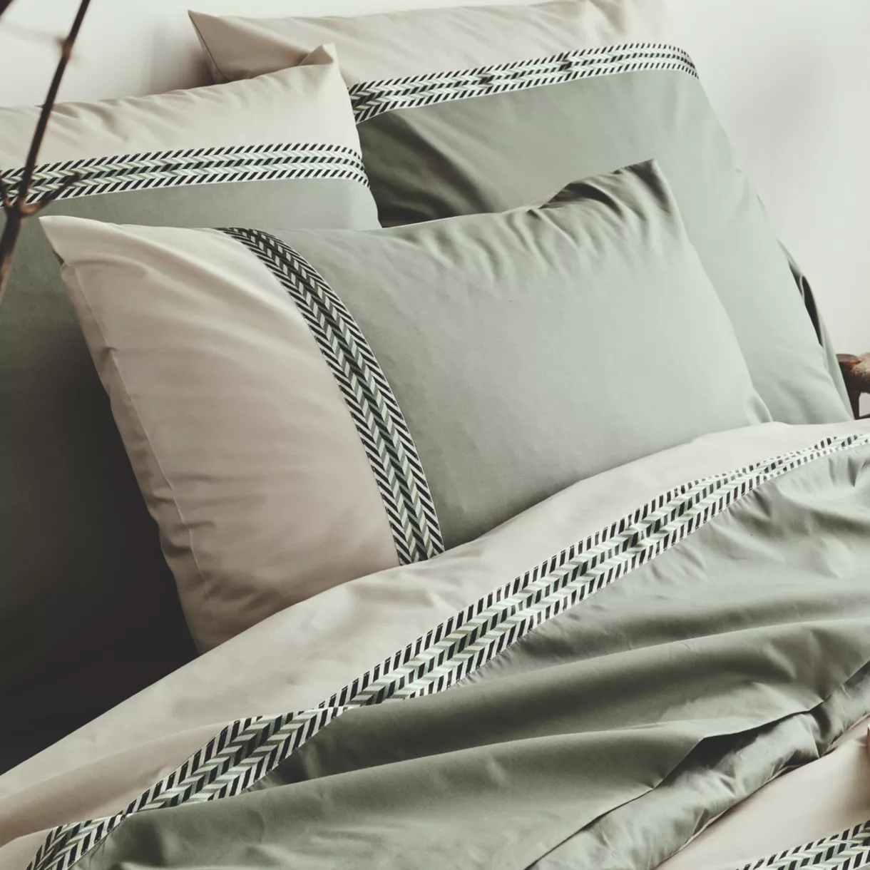 Funda de almohada rectangular en percal de algodón (50 x 70 cm) Noa Verde kaki