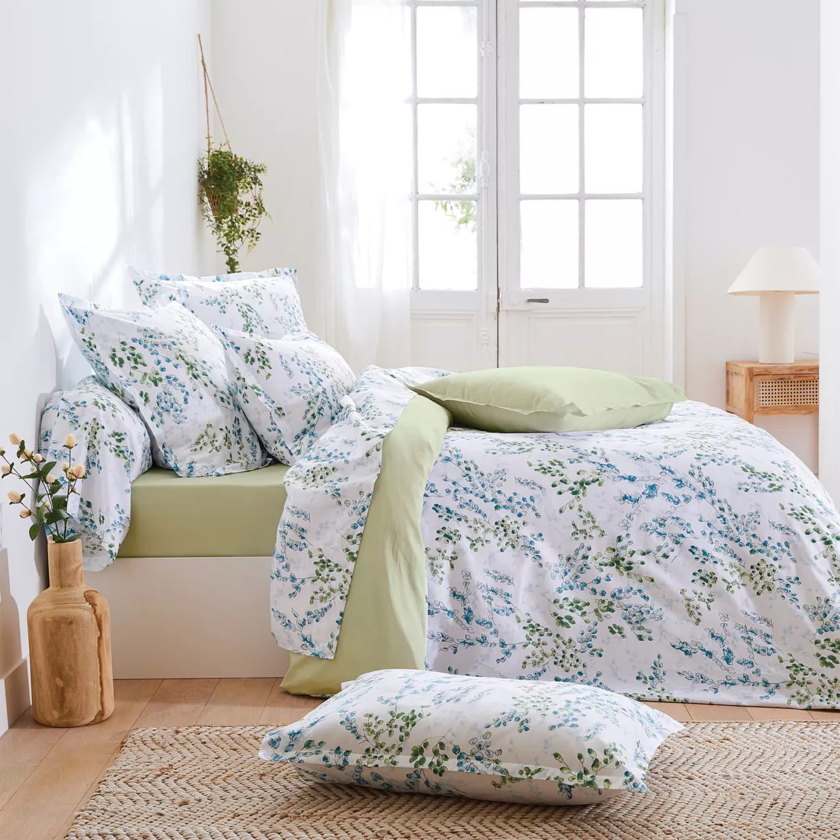Funda nórdica en satin de algodón (240 x 220 cm) Angèle Verde lima