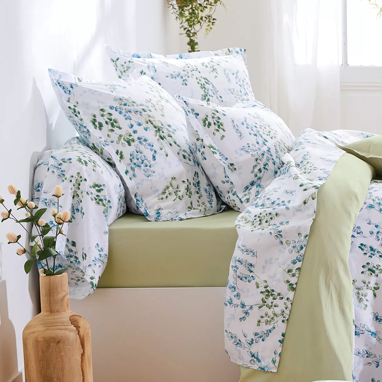Funda de almohada cuadrada en  satén de algodón (65 x 65 cm) Angèle Verde lima